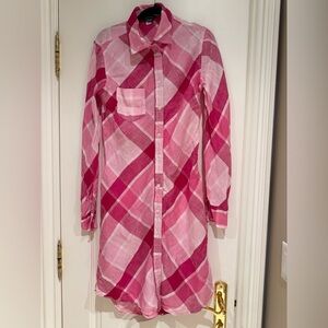 Moda International Pink Women’s Plaid Button Down Shirt Dress